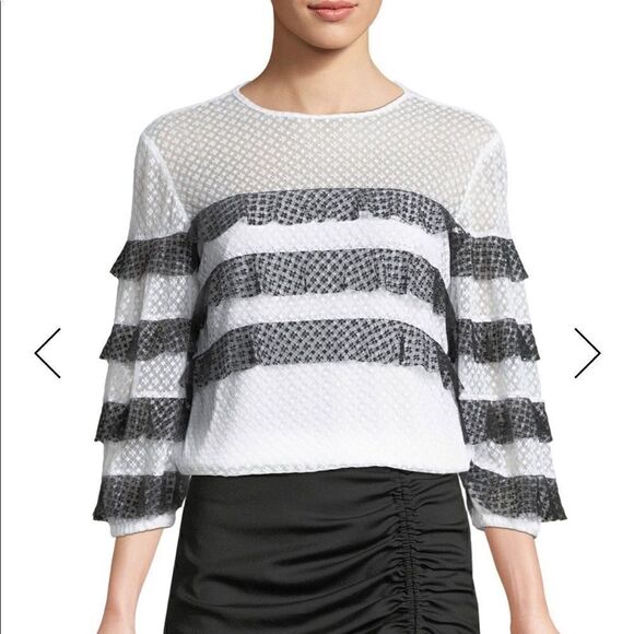 NWOT MILLY Gabriella Mesh Tiered Stripe Top Medium